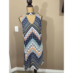 Women’s Luxology Boho Choker Cutout Neckline Flocked Dress Size 10 Sundress M